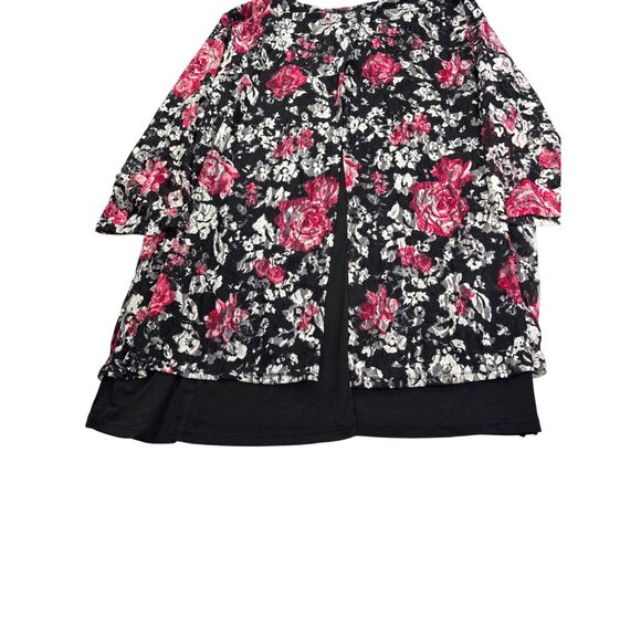 Catherines Womens Floral Lace Overlay Tunic Top Size 2X 22/24W Black White Pink - Picture 6 of 8